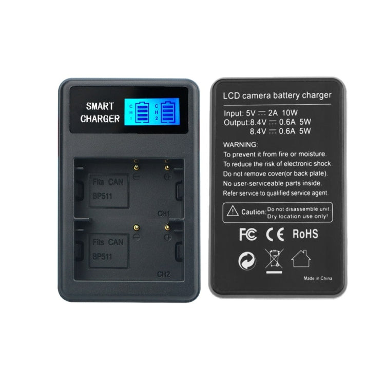 For Canon BP-511/511A Smart LCD Display USB Dual-Channel Charger