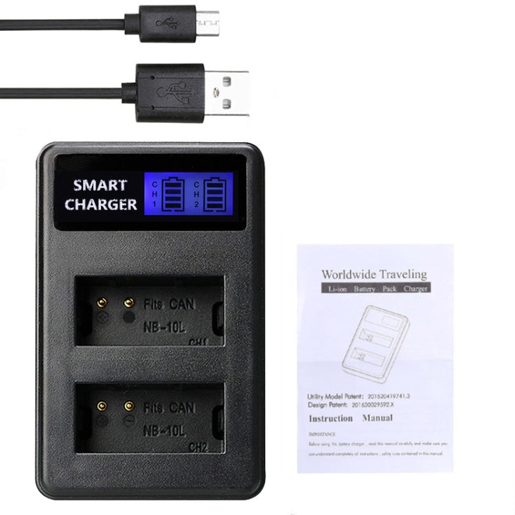 For Canon NB-10L Battery Smart LCD Display USB Dual-Channel Charger