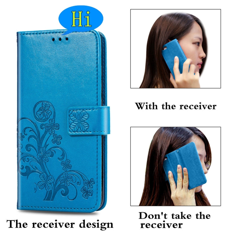 For Samsung Galaxy S21+ 5G Four-leaf Clasp Embossed Buckle Leather Case with Lanyard & Card Slots & Wallet & Holder