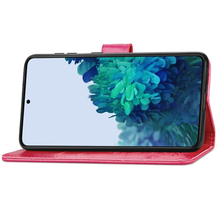 Four-leaf Clasp Embossed Buckle Mobile Phone Protection Leather Case with Lanyard & Card Slot & Wallet & Bracket Function For Samsung Galaxy S21 5G