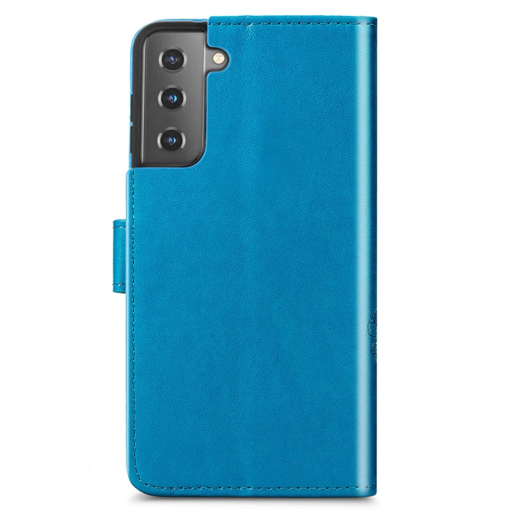 Four-leaf Clasp Embossed Buckle Mobile Phone Protection Leather Case with Lanyard & Card Slot & Wallet & Bracket Function For Samsung Galaxy S21 5G