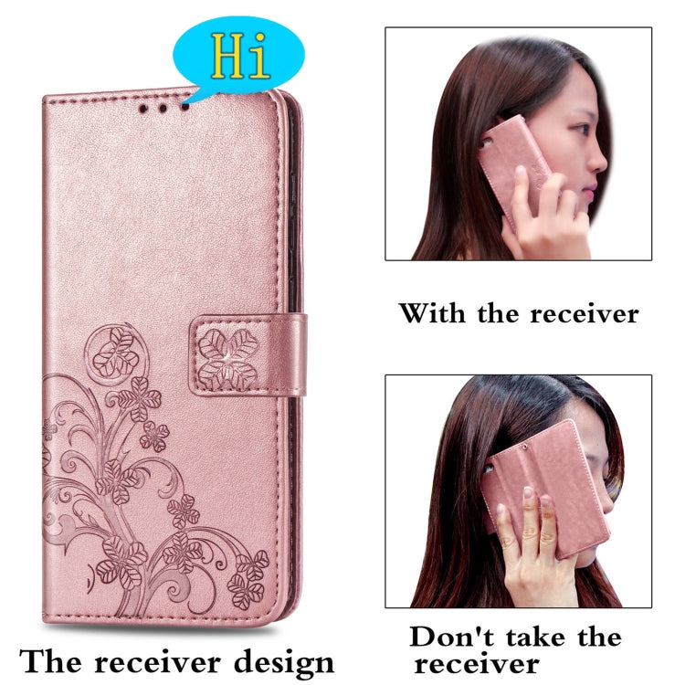 Four-leaf Clasp Embossed Buckle Mobile Phone Protection Leather Case with Lanyard & Card Slot & Wallet & Bracket Function For Samsung Galaxy S21 5G