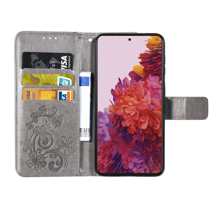 Four-leaf Clasp Embossed Buckle Mobile Phone Protection Leather Case with Lanyard & Card Slot & Wallet & Bracket Function For Samsung Galaxy S21 Ultra 5G