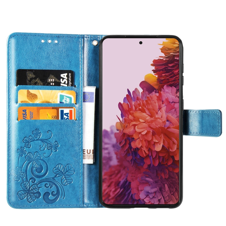 Four-leaf Clasp Embossed Buckle Mobile Phone Protection Leather Case with Lanyard & Card Slot & Wallet & Bracket Function For Samsung Galaxy S21 Ultra 5G