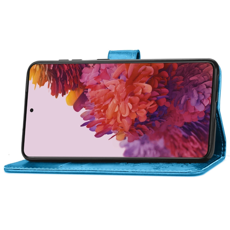 Four-leaf Clasp Embossed Buckle Mobile Phone Protection Leather Case with Lanyard & Card Slot & Wallet & Bracket Function For Samsung Galaxy S21 Ultra 5G