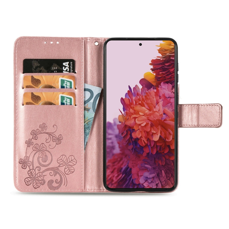 Four-leaf Clasp Embossed Buckle Mobile Phone Protection Leather Case with Lanyard & Card Slot & Wallet & Bracket Function For Samsung Galaxy S21 Ultra 5G