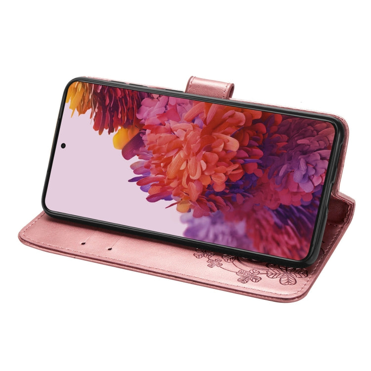 Four-leaf Clasp Embossed Buckle Mobile Phone Protection Leather Case with Lanyard & Card Slot & Wallet & Bracket Function For Samsung Galaxy S21 Ultra 5G