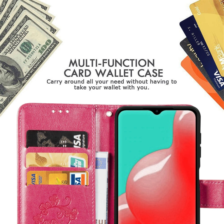 Four-leaf Clasp Embossed Buckle Mobile Phone Protection Leather Case with Lanyard & Card Slot & Wallet & Bracket Function For Samsung Galaxy A32 5G