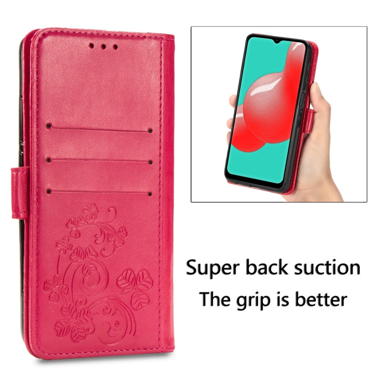 Four-leaf Clasp Embossed Buckle Mobile Phone Protection Leather Case with Lanyard & Card Slot & Wallet & Bracket Function For Samsung Galaxy A32 5G