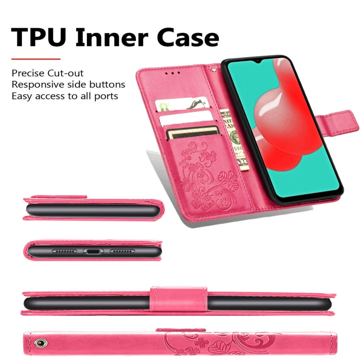Four-leaf Clasp Embossed Buckle Mobile Phone Protection Leather Case with Lanyard & Card Slot & Wallet & Bracket Function For Samsung Galaxy A32 5G