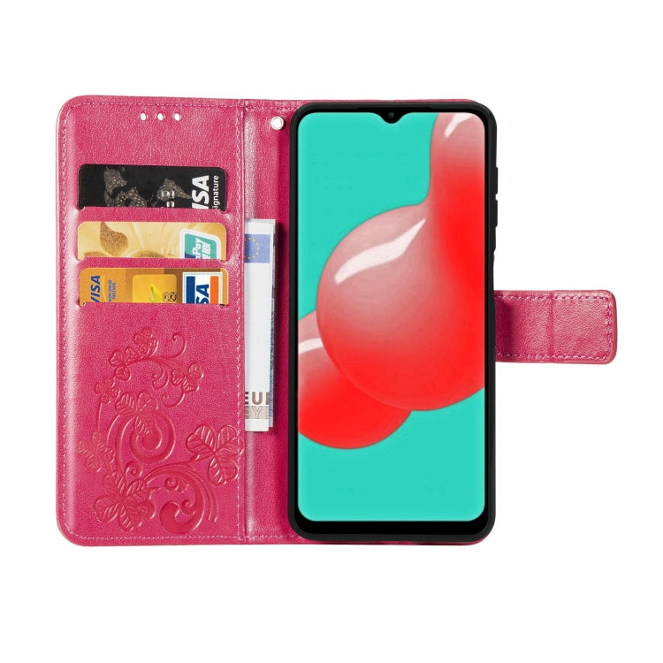 Four-leaf Clasp Embossed Buckle Mobile Phone Protection Leather Case with Lanyard & Card Slot & Wallet & Bracket Function For Samsung Galaxy A32 5G