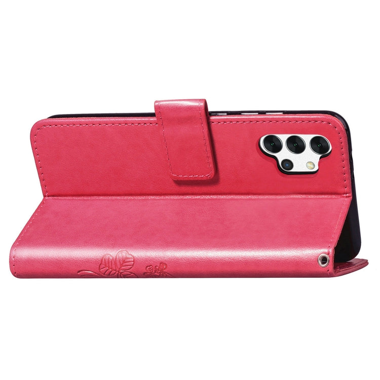 Four-leaf Clasp Embossed Buckle Mobile Phone Protection Leather Case with Lanyard & Card Slot & Wallet & Bracket Function For Samsung Galaxy A32 5G