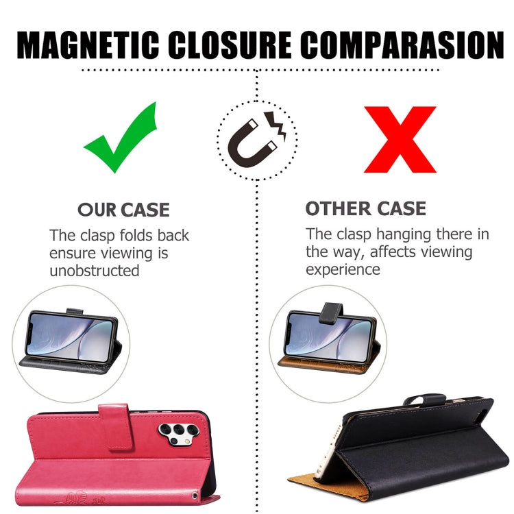 Four-leaf Clasp Embossed Buckle Mobile Phone Protection Leather Case with Lanyard & Card Slot & Wallet & Bracket Function For Samsung Galaxy A32 5G