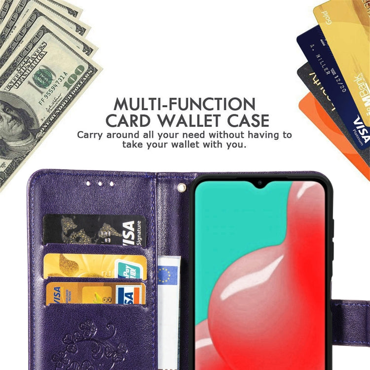 Four-leaf Clasp Embossed Buckle Mobile Phone Protection Leather Case with Lanyard & Card Slot & Wallet & Bracket Function For Samsung Galaxy A32 5G