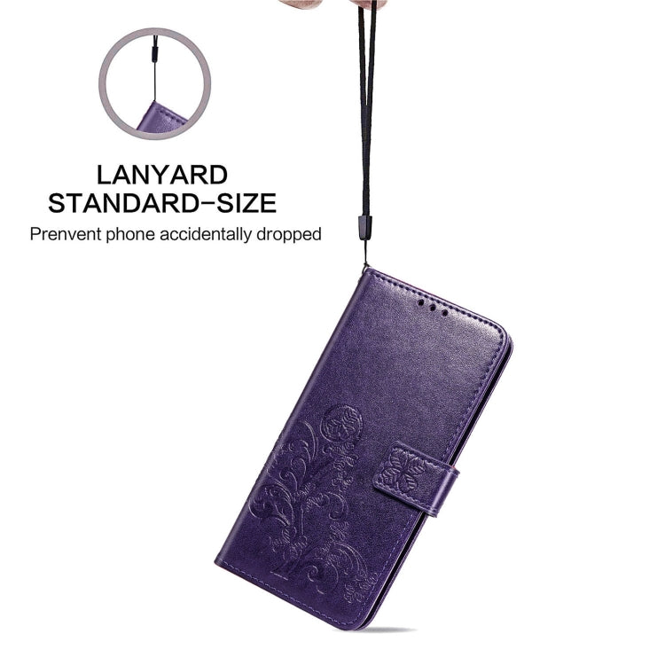 Four-leaf Clasp Embossed Buckle Mobile Phone Protection Leather Case with Lanyard & Card Slot & Wallet & Bracket Function For Samsung Galaxy A32 5G