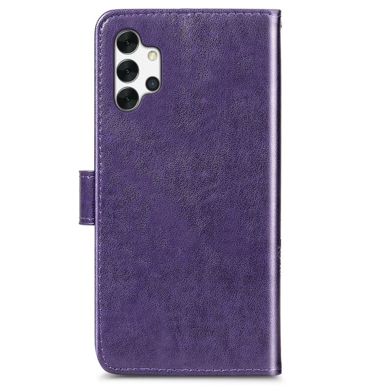 Four-leaf Clasp Embossed Buckle Mobile Phone Protection Leather Case with Lanyard & Card Slot & Wallet & Bracket Function For Samsung Galaxy A32 5G