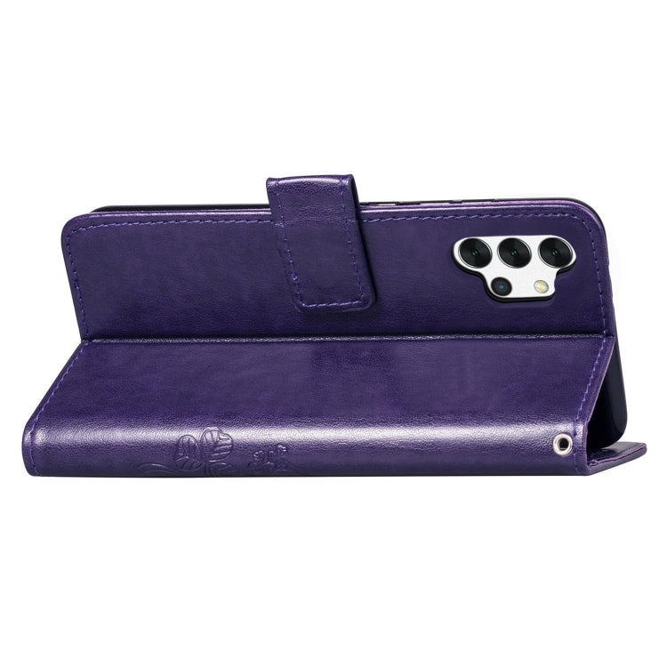 Four-leaf Clasp Embossed Buckle Mobile Phone Protection Leather Case with Lanyard & Card Slot & Wallet & Bracket Function For Samsung Galaxy A32 5G