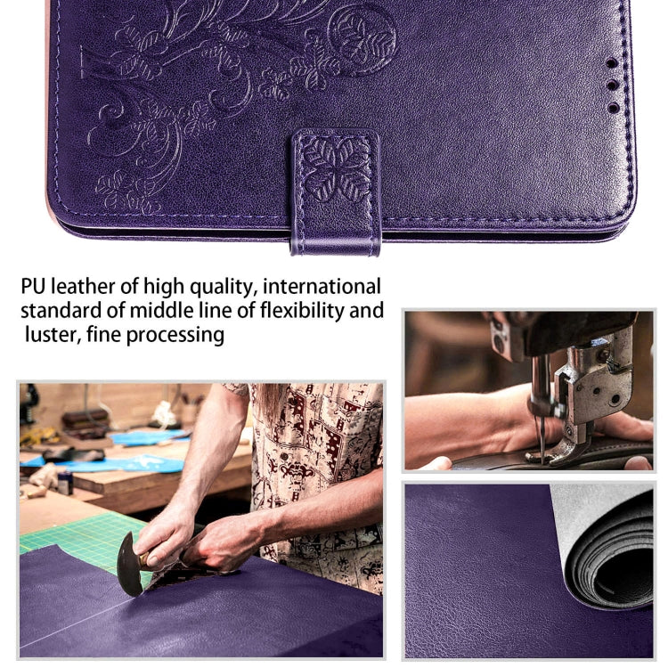 Four-leaf Clasp Embossed Buckle Mobile Phone Protection Leather Case with Lanyard & Card Slot & Wallet & Bracket Function For Samsung Galaxy A32 5G
