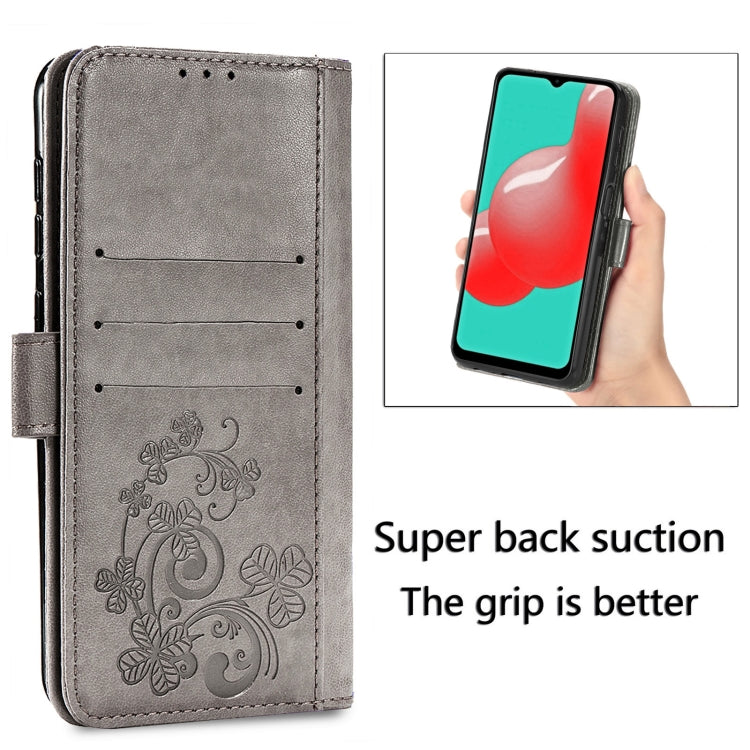 Four-leaf Clasp Embossed Buckle Mobile Phone Protection Leather Case with Lanyard & Card Slot & Wallet & Bracket Function For Samsung Galaxy A32 5G