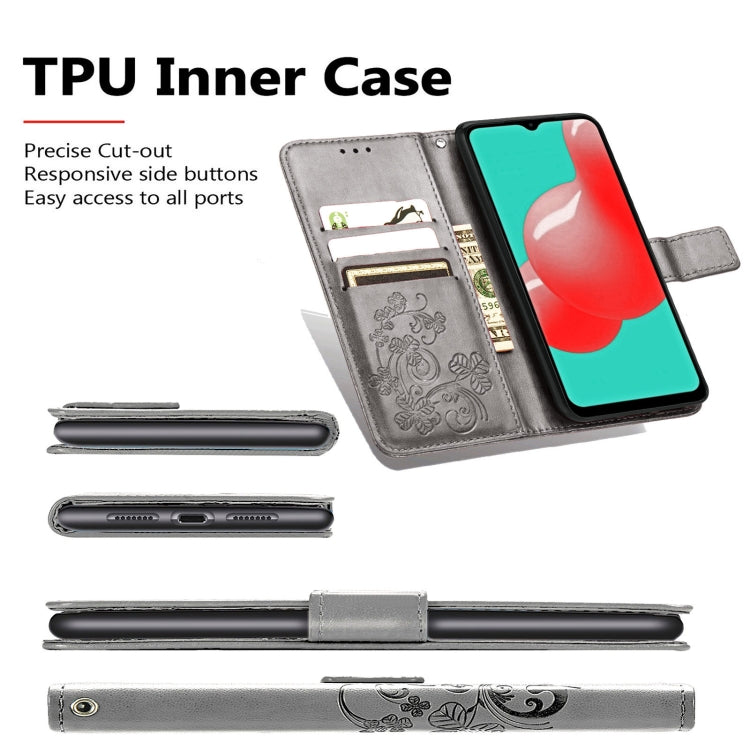Four-leaf Clasp Embossed Buckle Mobile Phone Protection Leather Case with Lanyard & Card Slot & Wallet & Bracket Function For Samsung Galaxy A32 5G