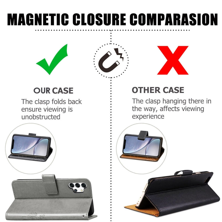 Four-leaf Clasp Embossed Buckle Mobile Phone Protection Leather Case with Lanyard & Card Slot & Wallet & Bracket Function For Samsung Galaxy A32 5G