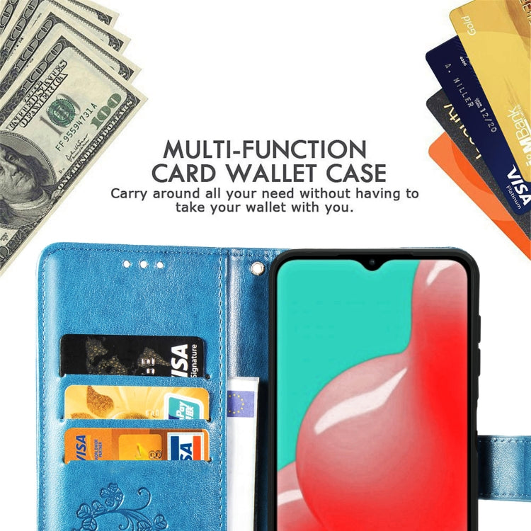 Four-leaf Clasp Embossed Buckle Mobile Phone Protection Leather Case with Lanyard & Card Slot & Wallet & Bracket Function For Samsung Galaxy A32 5G