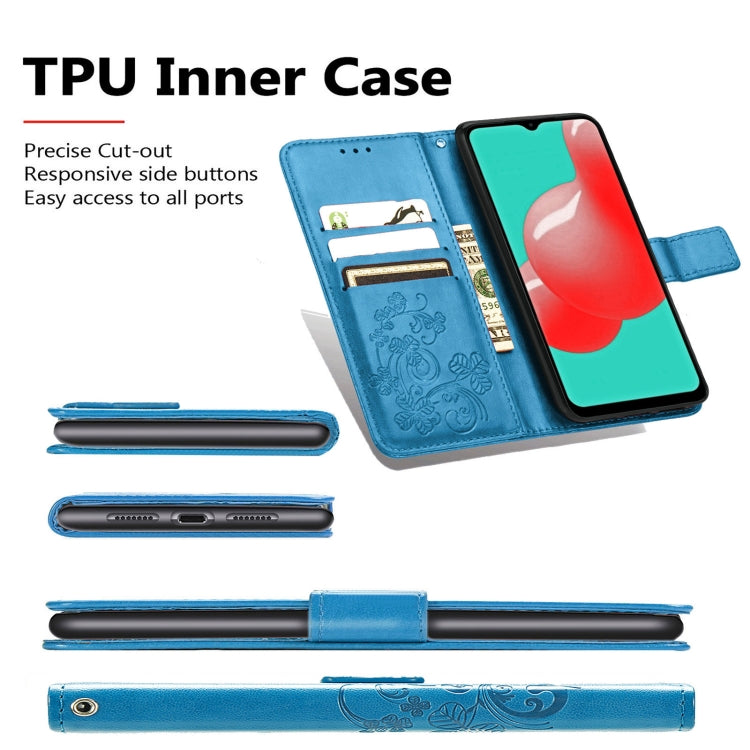 Four-leaf Clasp Embossed Buckle Mobile Phone Protection Leather Case with Lanyard & Card Slot & Wallet & Bracket Function For Samsung Galaxy A32 5G