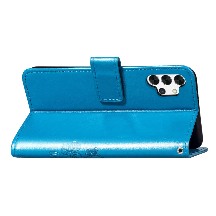 Four-leaf Clasp Embossed Buckle Mobile Phone Protection Leather Case with Lanyard & Card Slot & Wallet & Bracket Function For Samsung Galaxy A32 5G