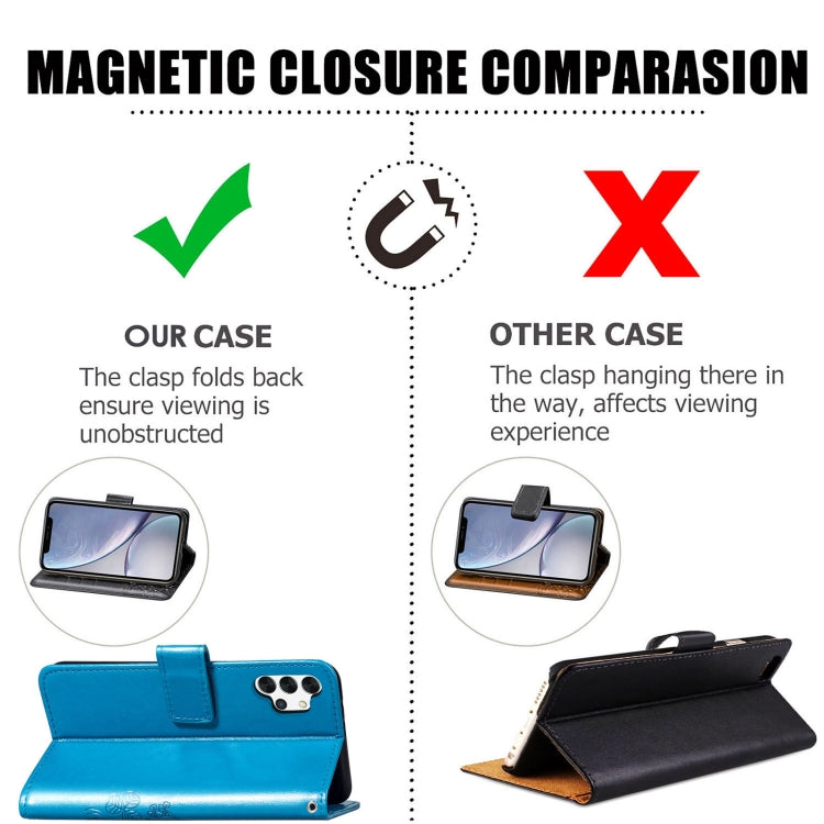 Four-leaf Clasp Embossed Buckle Mobile Phone Protection Leather Case with Lanyard & Card Slot & Wallet & Bracket Function For Samsung Galaxy A32 5G