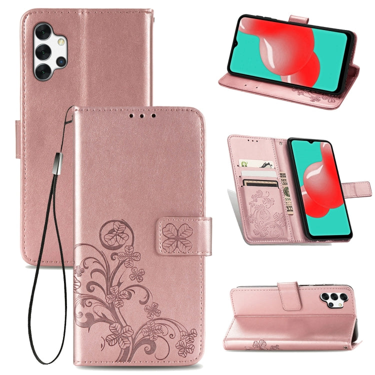 Four-leaf Clasp Embossed Buckle Mobile Phone Protection Leather Case with Lanyard & Card Slot & Wallet & Bracket Function For Samsung Galaxy A32 5G