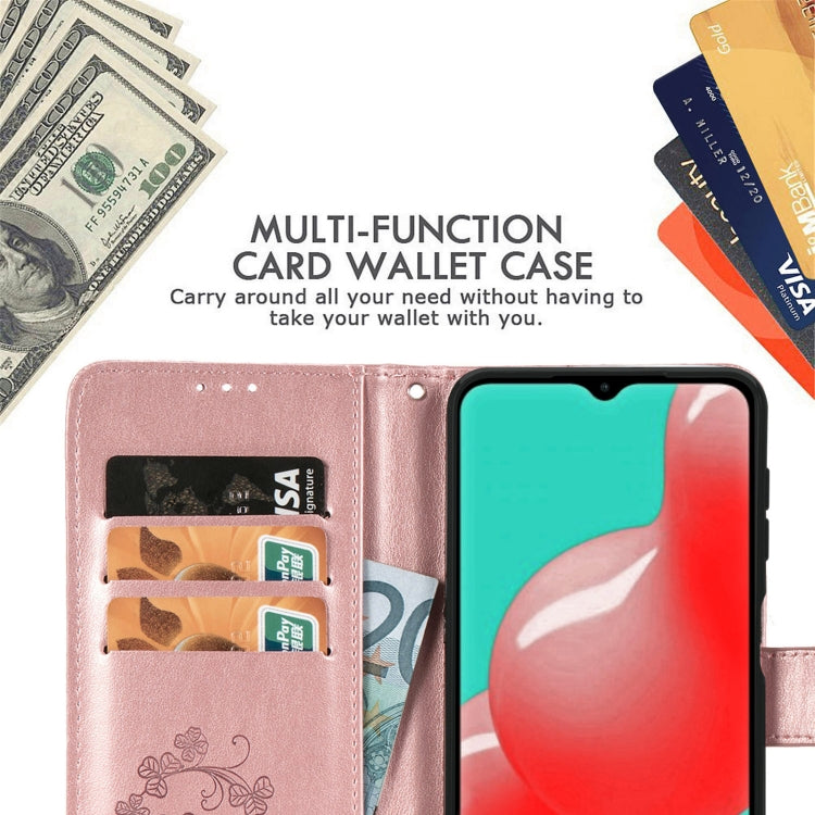 Four-leaf Clasp Embossed Buckle Mobile Phone Protection Leather Case with Lanyard & Card Slot & Wallet & Bracket Function For Samsung Galaxy A32 5G