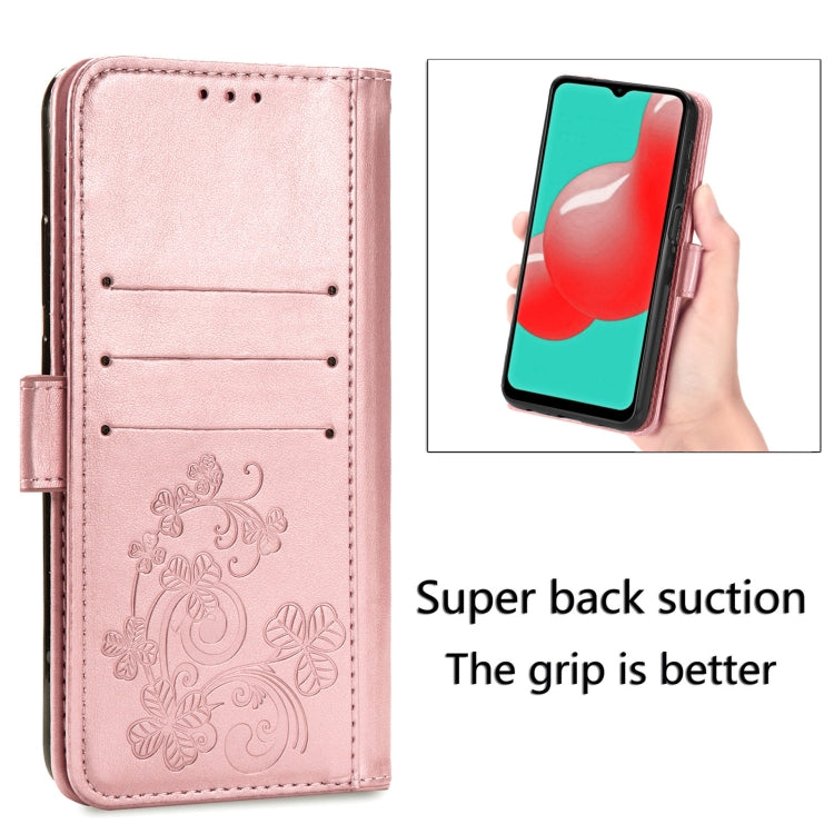 Four-leaf Clasp Embossed Buckle Mobile Phone Protection Leather Case with Lanyard & Card Slot & Wallet & Bracket Function For Samsung Galaxy A32 5G