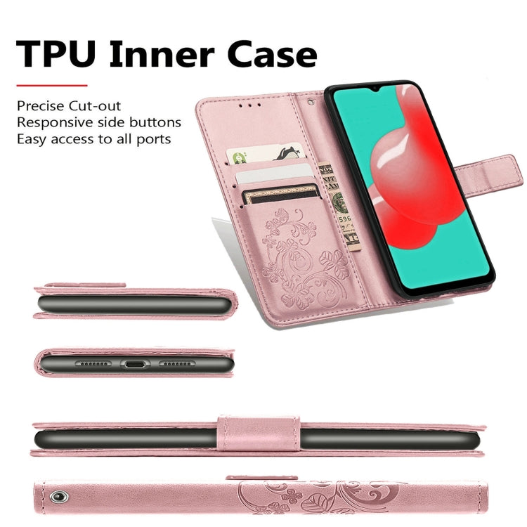 Four-leaf Clasp Embossed Buckle Mobile Phone Protection Leather Case with Lanyard & Card Slot & Wallet & Bracket Function For Samsung Galaxy A32 5G
