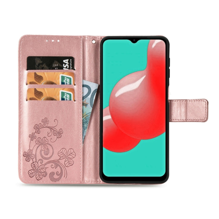 Four-leaf Clasp Embossed Buckle Mobile Phone Protection Leather Case with Lanyard & Card Slot & Wallet & Bracket Function For Samsung Galaxy A32 5G