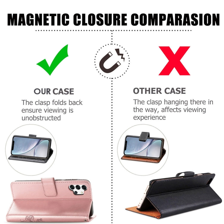 Four-leaf Clasp Embossed Buckle Mobile Phone Protection Leather Case with Lanyard & Card Slot & Wallet & Bracket Function For Samsung Galaxy A32 5G