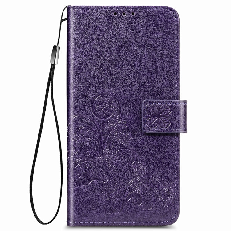 Four-leaf Clasp Embossed Buckle Mobile Phone Protection Leather Case with Lanyard & Card Slot & Wallet & Bracket Function For Samsung Galaxy A12