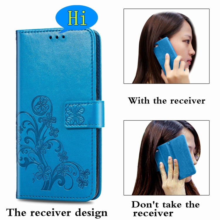 Four-leaf Clasp Embossed Buckle Mobile Phone Protection Leather Case with Lanyard & Card Slot & Wallet & Bracket Function For Samsung Galaxy A12