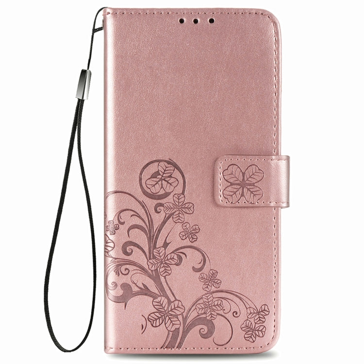 Four-leaf Clasp Embossed Buckle Mobile Phone Protection Leather Case with Lanyard & Card Slot & Wallet & Bracket Function For Samsung Galaxy A12