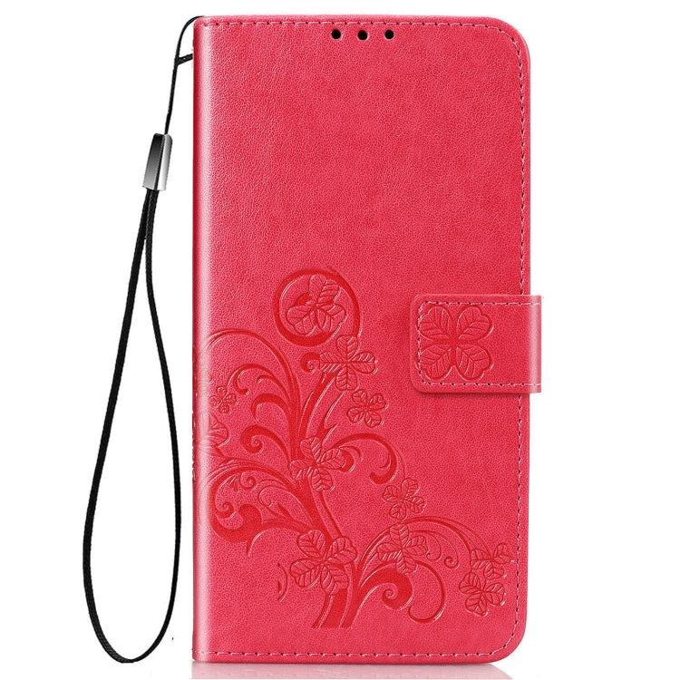 For Samsung Galaxy A02s (EU Version) Four-leaf Clasp Embossed Buckle Mobile Phone Protection Leather Case with Lanyard & Card Slot & Wallet & Bracket Function