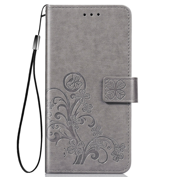 For Samsung Galaxy A02s (EU Version) Four-leaf Clasp Embossed Buckle Mobile Phone Protection Leather Case with Lanyard & Card Slot & Wallet & Bracket Function