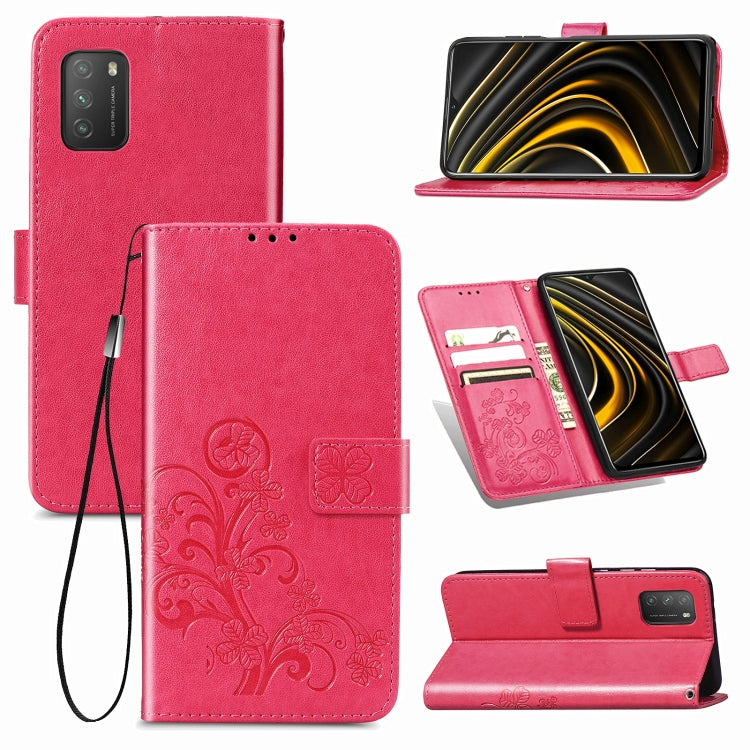 Four-leaf Clasp Embossed Buckle Mobile Phone Protection Leather Case with Lanyard & Card Slot & Wallet & Bracket Function For Xiaomi  POCO  M3