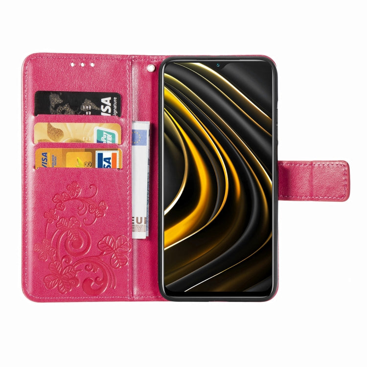 Four-leaf Clasp Embossed Buckle Mobile Phone Protection Leather Case with Lanyard & Card Slot & Wallet & Bracket Function For Xiaomi  POCO  M3
