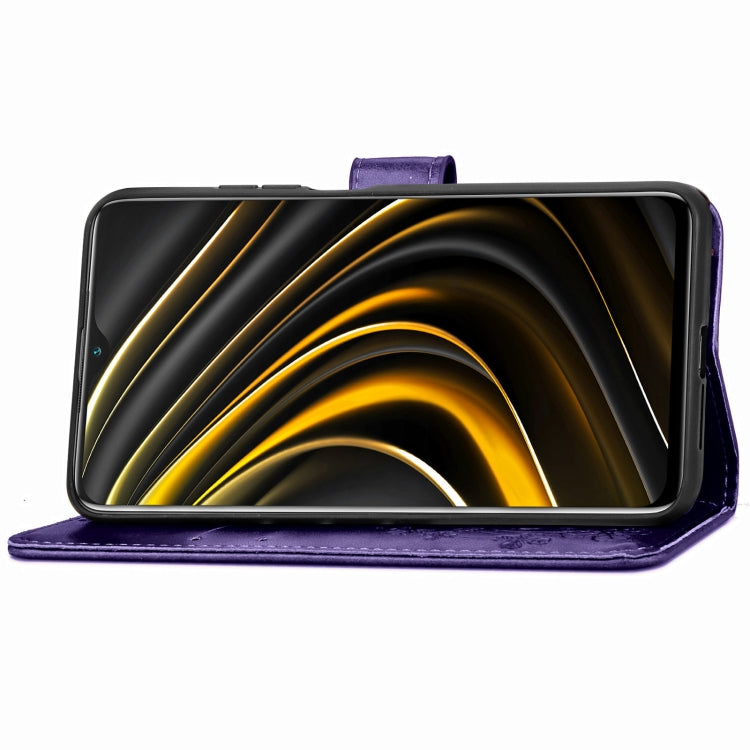 Four-leaf Clasp Embossed Buckle Mobile Phone Protection Leather Case with Lanyard & Card Slot & Wallet & Bracket Function For Xiaomi  POCO  M3