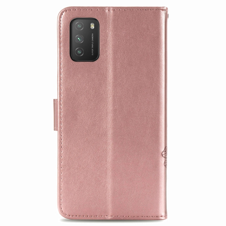 Four-leaf Clasp Embossed Buckle Mobile Phone Protection Leather Case with Lanyard & Card Slot & Wallet & Bracket Function For Xiaomi  POCO  M3