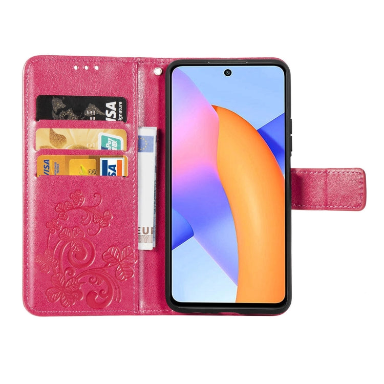 Four-leaf Clasp Embossed Buckle Mobile Phone Protection Leather Case with Lanyard & Card Slot & Wallet & Bracket Function For Huawei Honor 10X Lite