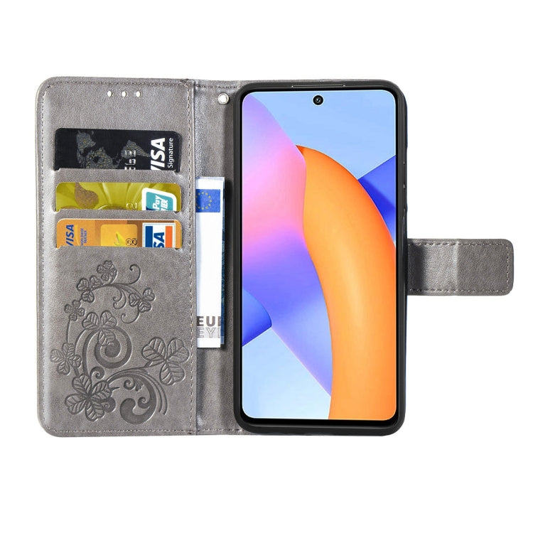 Four-leaf Clasp Embossed Buckle Mobile Phone Protection Leather Case with Lanyard & Card Slot & Wallet & Bracket Function For Huawei Honor 10X Lite