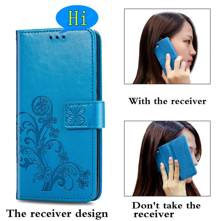Four-leaf Clasp Embossed Buckle Mobile Phone Protection Leather Case with Lanyard & Card Slot & Wallet & Bracket Function For Huawei Honor 10X Lite