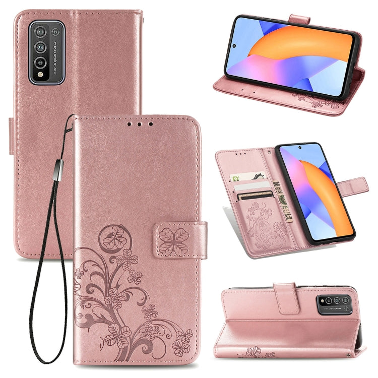 Four-leaf Clasp Embossed Buckle Mobile Phone Protection Leather Case with Lanyard & Card Slot & Wallet & Bracket Function For Huawei Honor 10X Lite