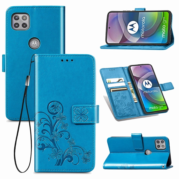 Four-leaf Clasp Embossed Buckle Mobile Phone Protection Leather Case with Lanyard & Card Slot & Wallet & Bracket Function For Motorola Moto G 5G