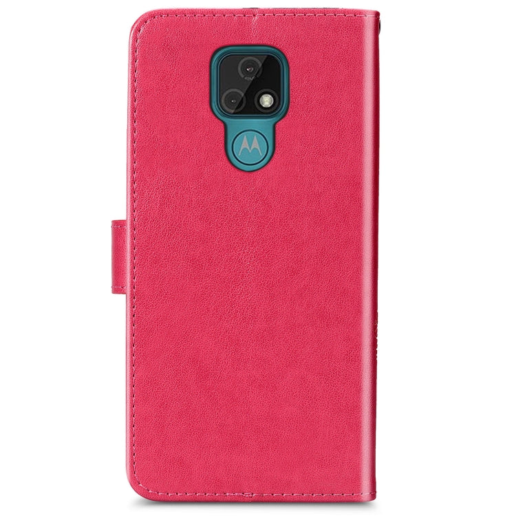 Four-leaf Clasp Embossed Buckle Mobile Phone Protection Leather Case with Lanyard & Card Slot & Wallet & Bracket Function For Motorola Moto E7